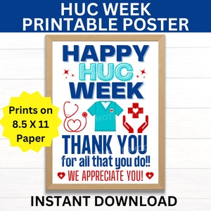 Health Unit Coordinator Week Printable Poster, Happy HUC Week Sign, Health Unit Coordinator Appreciation, Heath Coordinator Appreciation