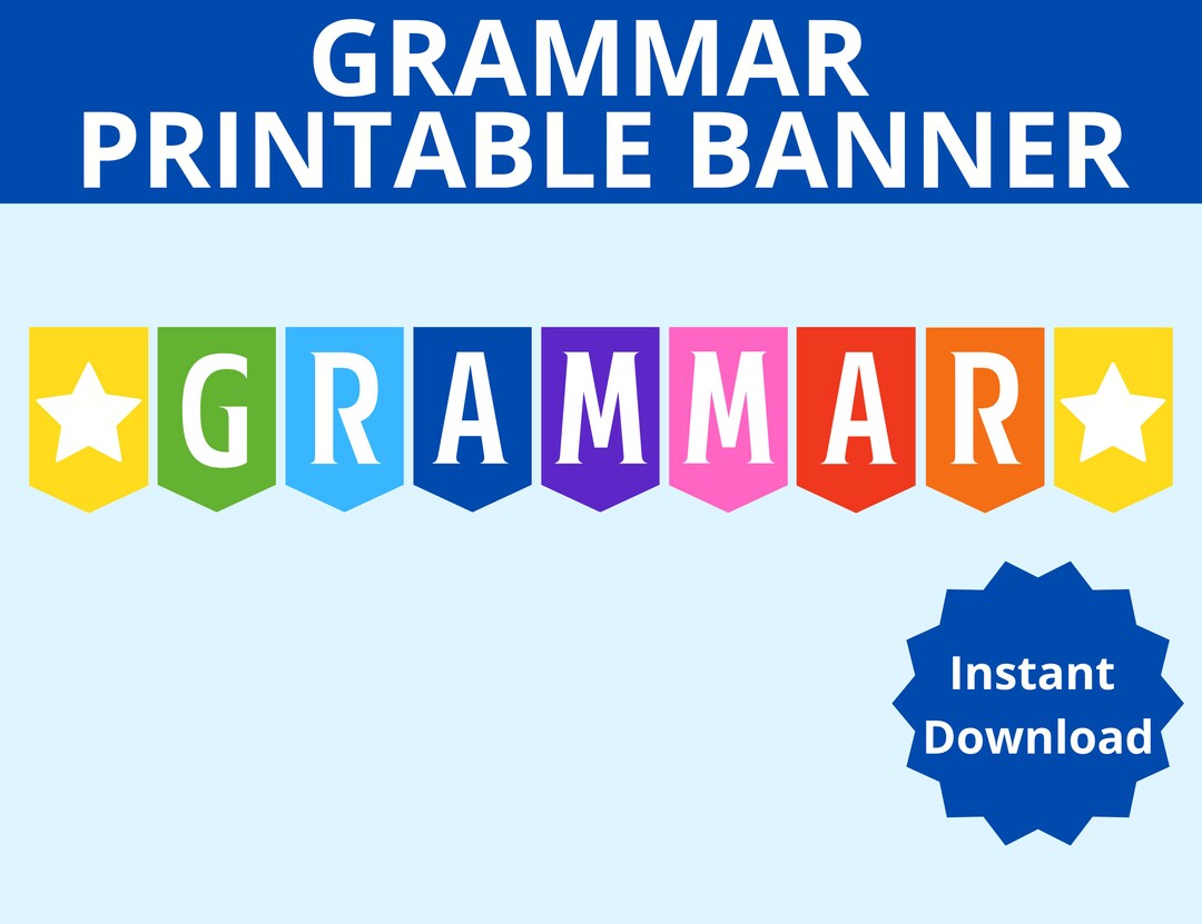 Grammar Banner Printable, Grammar Classroom Banner, Grammar Teacher