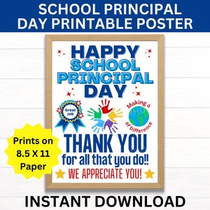 School Principal Day Printable Poster, School Principal Day Sign, School Principal Gift, Principal Appreciation, School Principal Thank you