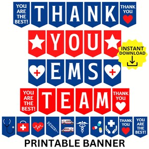 Thank you EMS Team Printable Banner, Emergency Medical Service Sign, EMS Week, Paramedic Appreciation, EMS Gift, Emergency Medical Service,