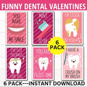 Tarjetas dentales del Día de San Valentín, 6 Pack Funny Dental Pun Valentines, Dentista, Asistente Dental, Higienista Dental San Valentín, Personal Dental