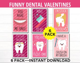 Dental Valentine's Day Cards, 6 Pack Funny Dental Pun Valentines, Dentist, Dental Assistant, Dental Hygienist Valentines, Dental Staff