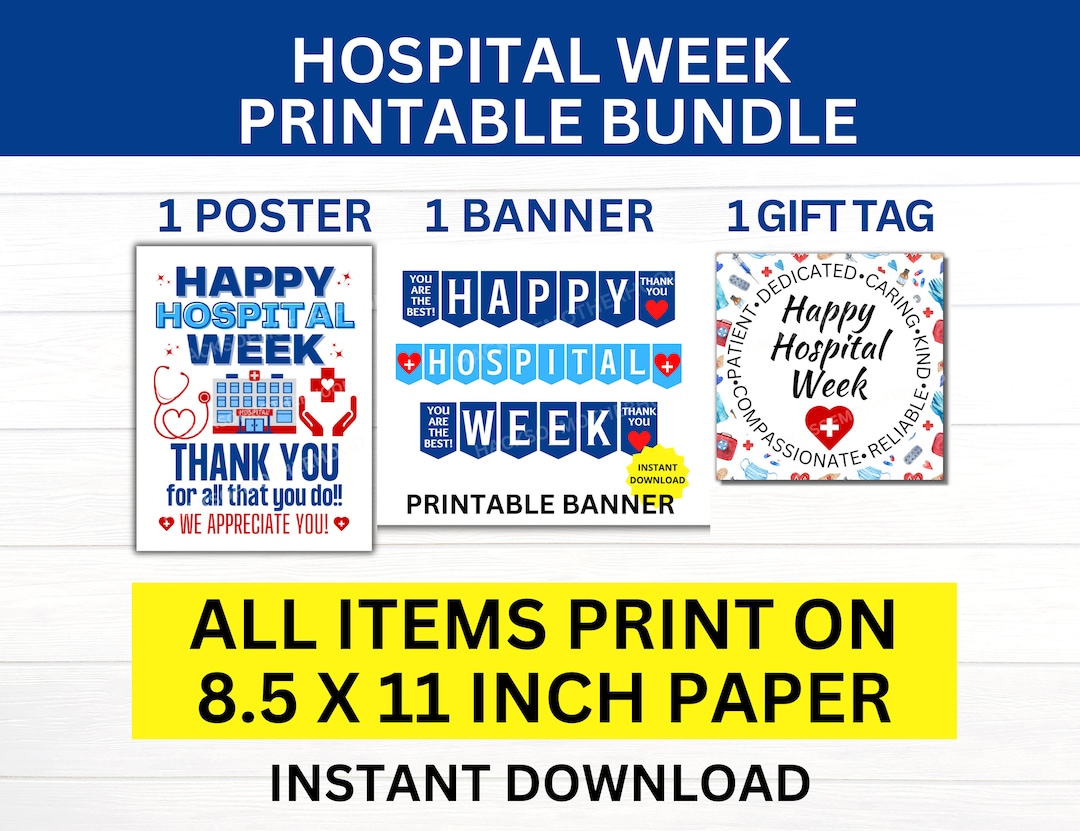 Hospital Week Printable Bundle, Hospital Week Sign, Hospital