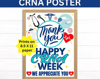 Plakat do druku z okazji Tygodnia CRNA, Certyfikowani Pielęgniarze Anestezjolodzy, Prezent dla Pielęgniarki Anestezjologicznej, Prezent dla CRNA, Tydzień CRNA, Wyrazy Wdzięczności dla Pielęgniarki
