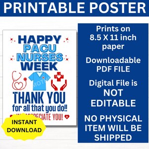 PACU Nurses Week Printable Poster, Perianesthesia Nurse Week Sign ...