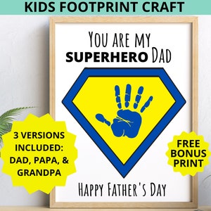 Vatertag Handabdruck Art Printable, Papa Handabdruck Kinder Kunst, Vatertagsgeschenk, Superheld Papa Handabdruck Andenken, Papa, Papa, Opa Geschenk