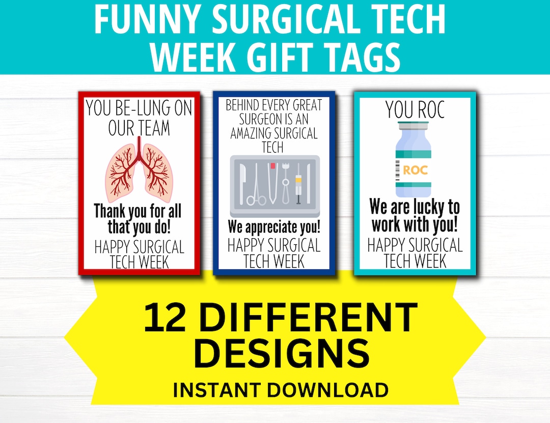 Surgical Scrub Tech Printable Gift Tag Bundle 12 PACK, Surgical Scrub
