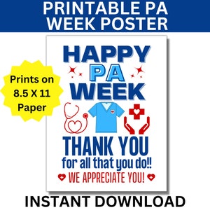 Physician Associate/Physician Assistant Week Printable Poster, Happy PA Week Sign, Physician Assistant Appreciation Week, Medical Banner