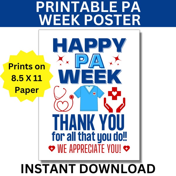 Physician Associate/Physician Assistant Week Printable Poster, Happy PA Week Sign, Physician Assistant Appreciation Week, Medical Banner