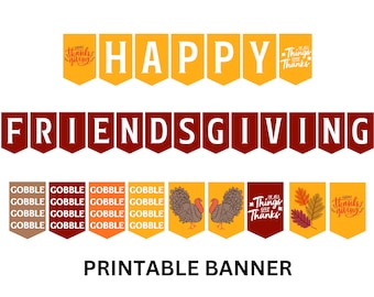 Baner do druku Friendsgiving, Happy Friendsgiving Printable Sign, Banner na Święto Dziękczynienia, Dekoracje na Święto Dziękczynienia, Szczęśliwego Święta Dziękczynienia, Baner jesienny