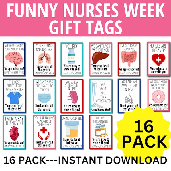 Nurses Week Printable Gift Tag Bundle, Nurses Week Gifts, Nurse Appreciation Week, Nurse Thank you, RN Appreciation, Registered Nurse
