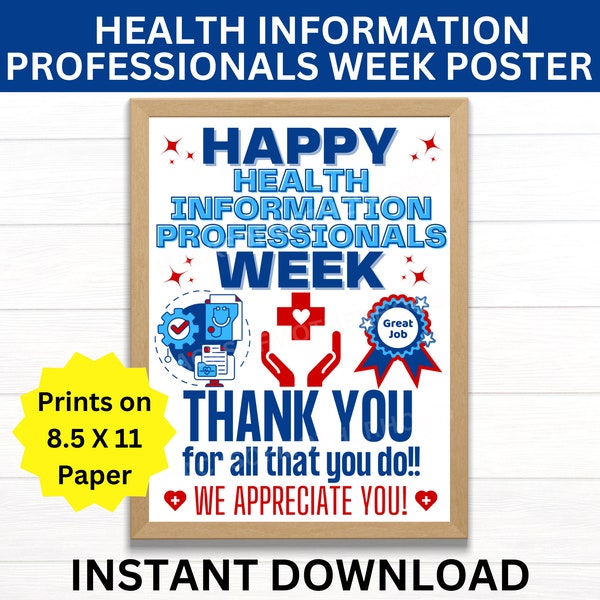 Health Information Professionals Week Printable Poster, Health Information Week Sign, HIP Thank you, Health Information Manager, HIP Week