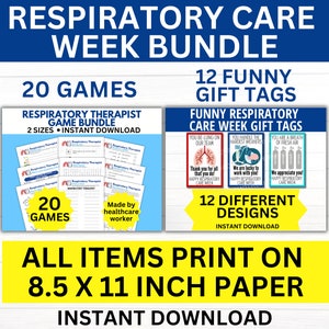 Respiratory Care Week Printable Gift Tags and Medical Games, Respiratory Therapist Week, NICU RT, RT Gift, Respiratory Therapy Student