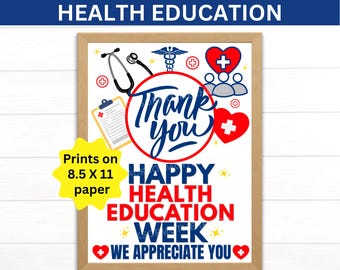 Plakat do druku z okazji Tygodnia Edukacji Zdrowotnej, Edukator ds. Zdrowia, Tydzień Edukacji Zdrowotnej, Znak NHEW, Plakat Edukacji Zdrowotnej, Edukator Medyczny