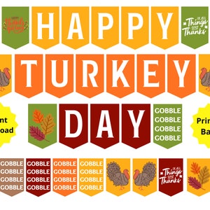 Thanksgiving Printable Banner, Happy Turkey Day Printable Sign, Friendsgiving Banner, Thanksgiving Decor, Happy Thanksgiving, Fall Banner