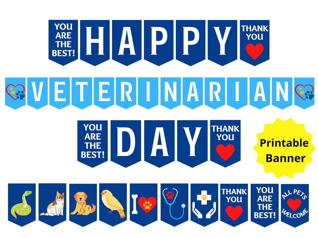 Veterinarian Day Printable Banner, Happy Veterinarian Day Sign