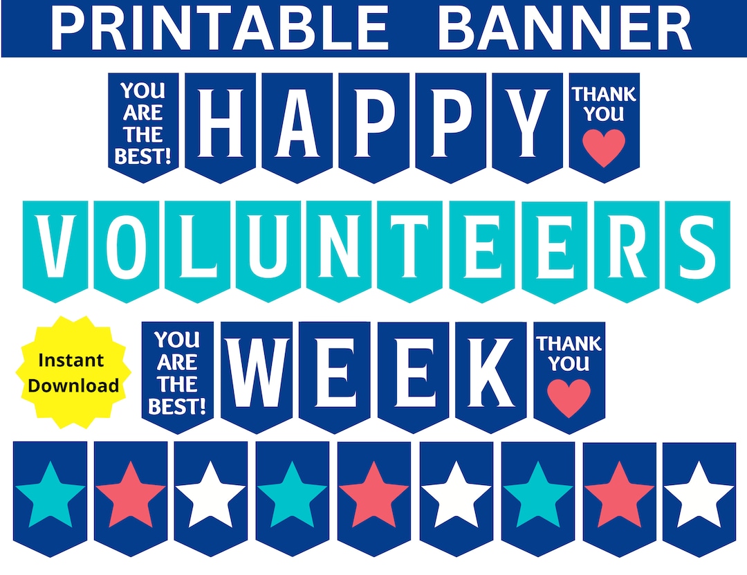 Volunteer Week Printable Banner, Happy Volunteer Week Sign, Volunteer ...