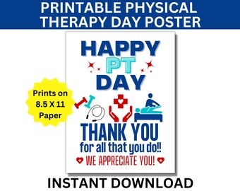 Póster imprimible del Día de la Fisioterapia, cartel del Día de la Fisioterapia, agradecimiento al fisioterapeuta, decoraciones médicas para fisioterapeutas, día del asistente de fisioterapia