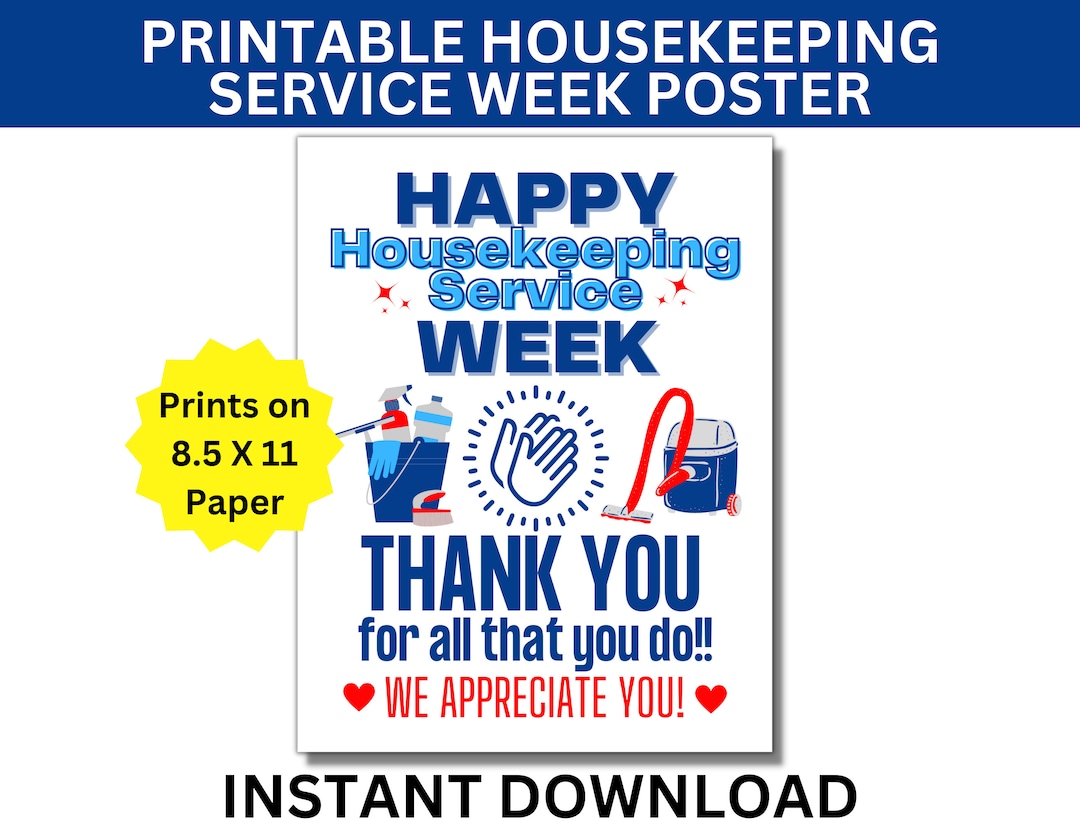 Happy Housekeeping Service Week Printable Poster, Housekeeper Week Sign