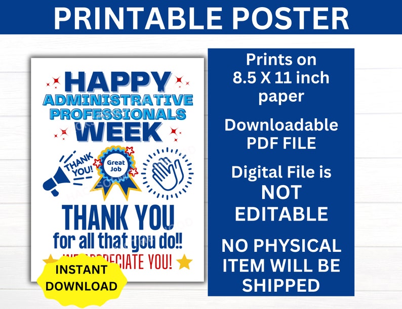 Administrative Professionals Day Printable Poster, Administrative ...
