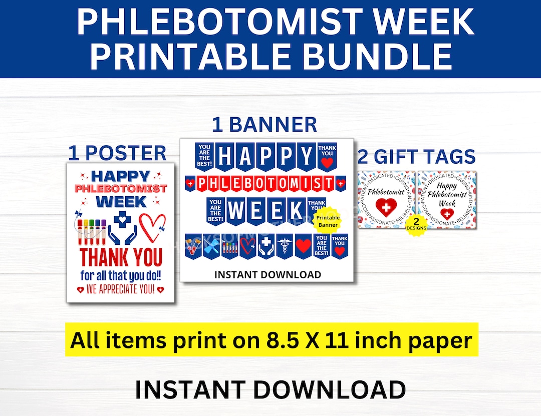 Phlebotomist Week Printable Bundle, Happy Phlebotomy Week Sign
