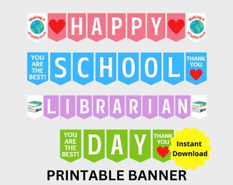 Banner stampabile per la giornata del bibliotecario scolastico, cartello della settimana del bibliotecario scolastico, apprezzamento del bibliotecario scolastico, regalo per il bibliotecario scolastico, giornata del bibliotecario