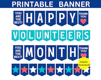 Volunteer Month Printable Banner, Happy Volunteer Month Sign, Volunteer Thank you, Volunteer Gift, Volunteer Appreciation, Volunteer