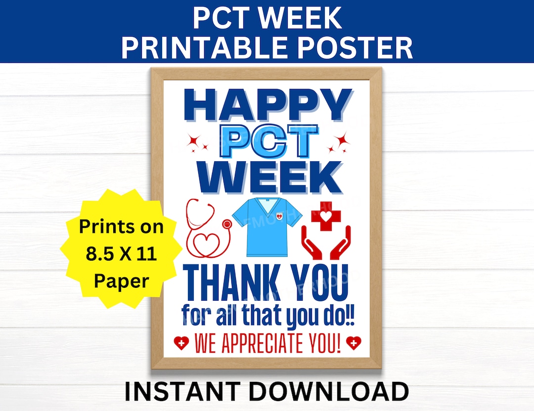 Patient Care Technician Week Printable Poster, Happy PCT Week Sign, PCT Appreciation Week