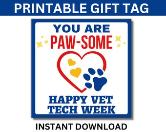 Vet Tech Week afdrukbare cadeaukaartjes, Happy Vet Tech cadeaukaartjes, waardering van veterinaire technici, veterinaire tech cadeau, diergeneeskunde