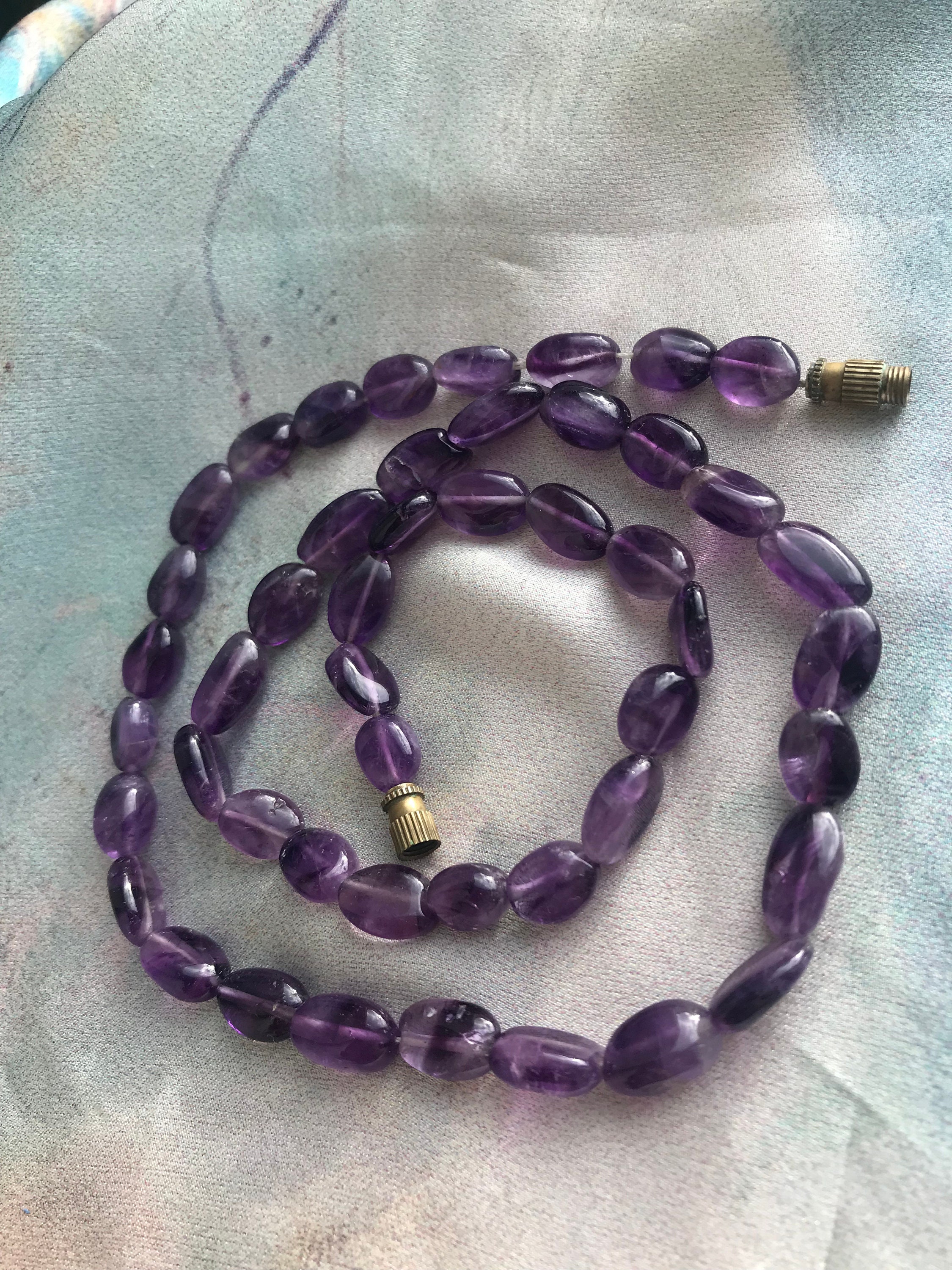 Natural Genuine Purple Amethyst Beads Beaded Crystal Necklace Vintage  Jewelry