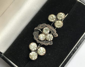 Vintage paste bar brooch. Horseshoe brooch. Brooch with clear crystals, style Art deco 10s.
