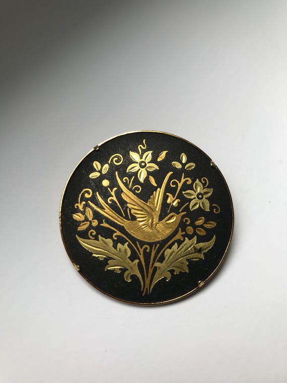 Broche Ancienne OR De TOLEDE - Damasquinage Tête D'Homme Africain & Épée - Occasion