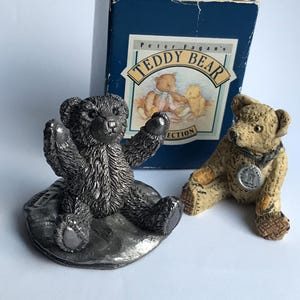 Collectible Teddy Bears  Figurines. Teddy bear statuette from the 90's by Peter Fagan and Country Artist. Two miniature figures set