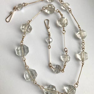 Vintage Art Deco Kristallperlenkette an einer Gliederkette. Dekadenz Strass Halskette.