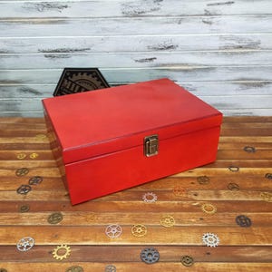 Wooden box, Storage box, Keepsake box, Red polished wood box.