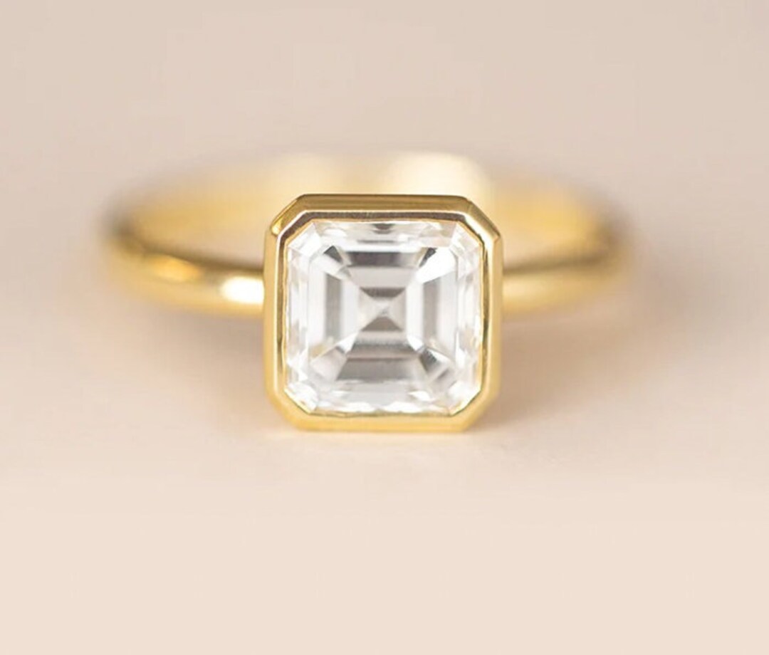 1.50 CT Asscher Cut Moissanite Diamond, Gorgeous Bezel Set Ring ...