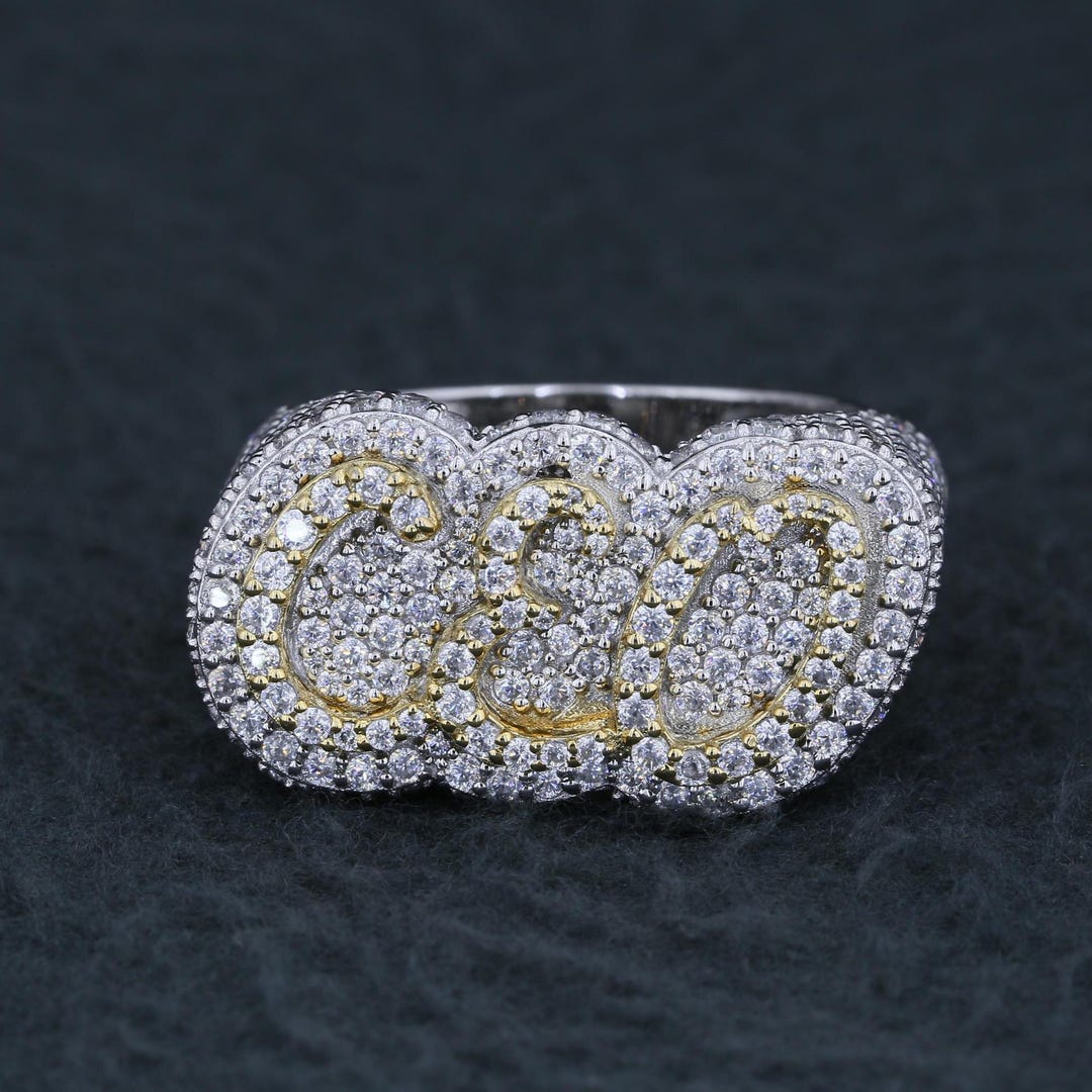Iced Out CEO Ring, Two Tone Diamond Signet Ring, Mens Hip Hop Jewelry ...
