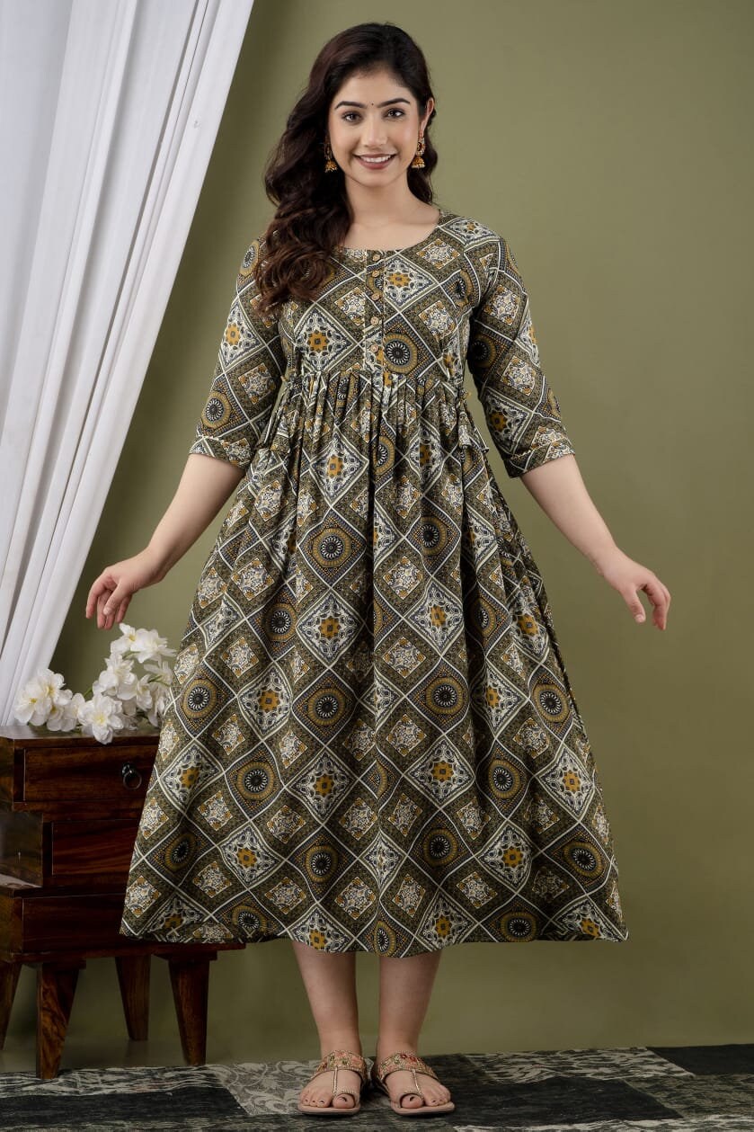 Digital Printed Maternity Long Gown Kurti for Women indian Style
