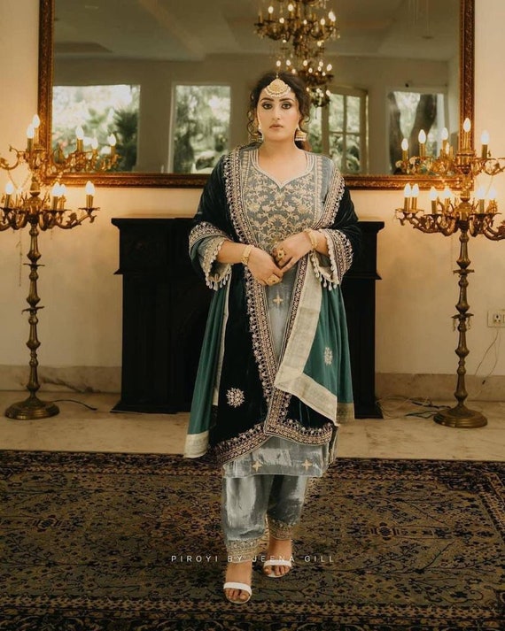 Velvet suit cheap women's pakistani