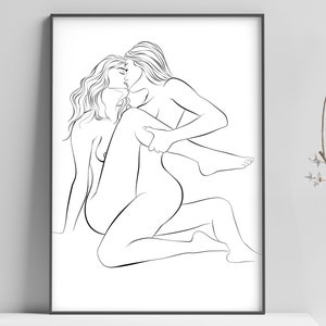 Nude Lesbian Couple Drawing - Etsy