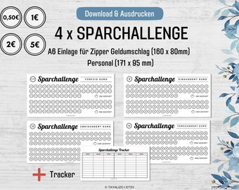 4x Spar Challenge Tracker I Small Change Save Bundle I Inserts A6 BudgetBinder Zipper Envelope and PERSONAL I PDF Download Template