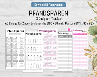 Pfand Spar Challenge I 3 Designs incl. Tracker I Inserts A6 BudgetBinder Zipper Envelope en PERSONAL I PDF Download Template