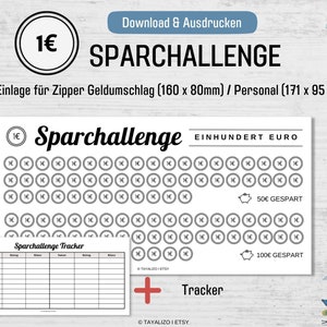 1 Euro Saving Challenge Tracker I Save 100 Euro I Inserts A6 BudgetBinder Zipper Envelope I PDF Download Template