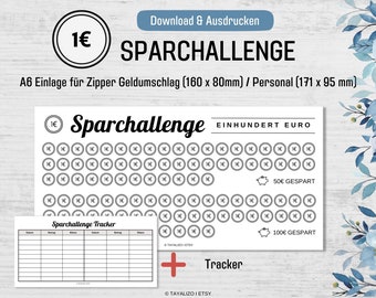 1 Euro Saving Challenge Tracker I Save 100 Euro I Inserts A6 BudgetBinder Zipper Envelope I PDF Download Template