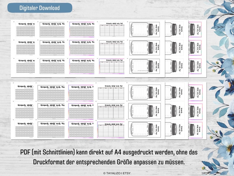 K&ouml;nnte beinhalten: Druckbarer digitaler Download von 10 verschiedenen Planerseiten. Die Seiten beinhalten einen Wochenplaner, einen Monatsplaner und einen Gl&auml;ser-Tracker. Die Seiten sind f&uuml;r den Druck auf A4-Papier konzipiert.