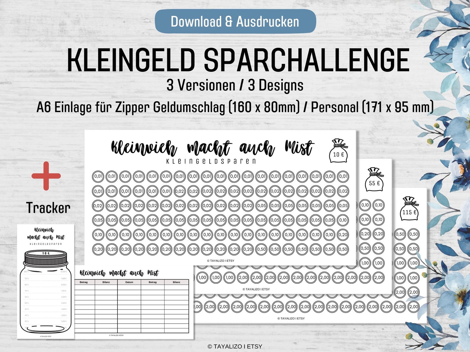 Kleingeld Spar Challenge I 3 Versionen I Einlagen A6 Budgetbinder