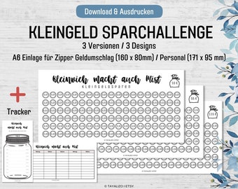 Small Change Spar Challenge I 3 Versions I Deposits A6 BudgetBinder Zipper Envelope and PERSONAL I PDF Download Template