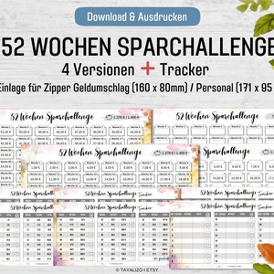 52 weeks savings challenge I 4 versions I inserts A6 budget binder zipper envelope and PERSONAL I PDF download template I colourful