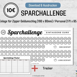 10 Euro Saving Challenge Tracker I Save 1000 Euro I Inserts A6 BudgetBinder Zipper Envelope I PDF Download Template