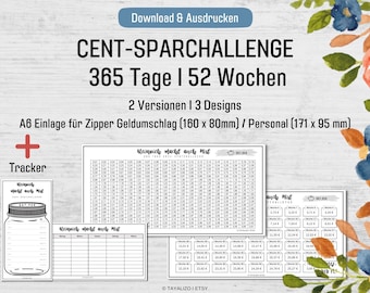 Cent Saving Challenge I 2 versions I Inserts A6 Budget Binder Zipper Envelope and PERSONAL I PDF Download Template